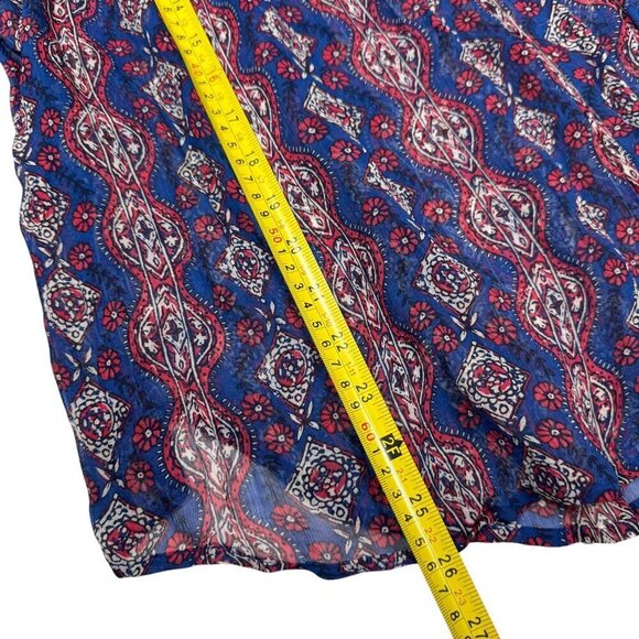 Lucky Brand Boho Peasant Blouse Sz.XL Blue Pink Floral Chiffon Crochet Cottage - Picture 7 of 11